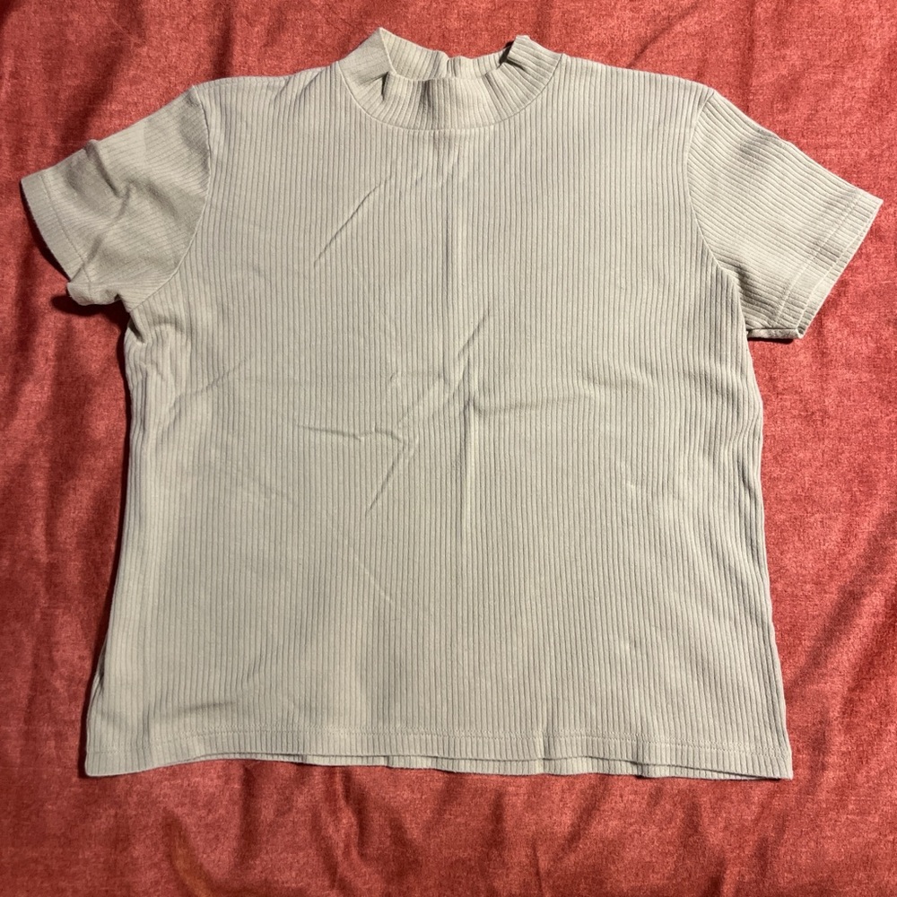 Vintage 90s Tan Ribbed Mock Neck Short Sleeve Top
